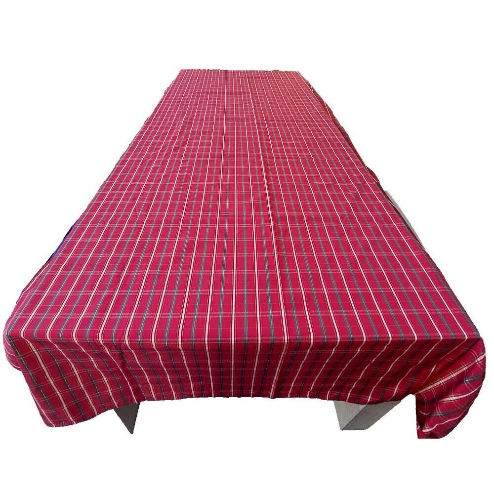 Dillards Red Green White Gold Plaid 116"x 58" Rectanglular Tablecloth Holiday